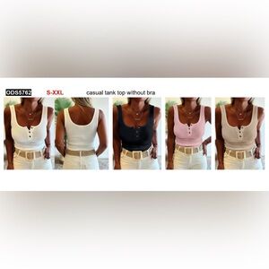 3 Ribbed Tank Tops with Button Detail - White, Pink, Cream